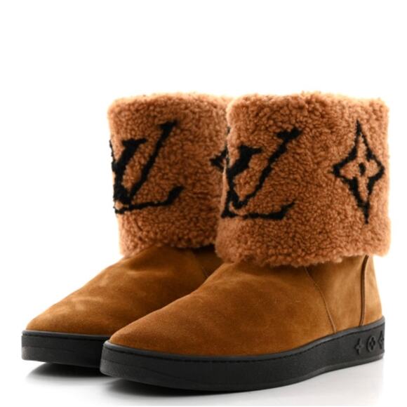 Louis Vuitton Suede Calfskin Shearling Snowdrop Flat Ankle Boot in Cognac - Picture 1 of 14